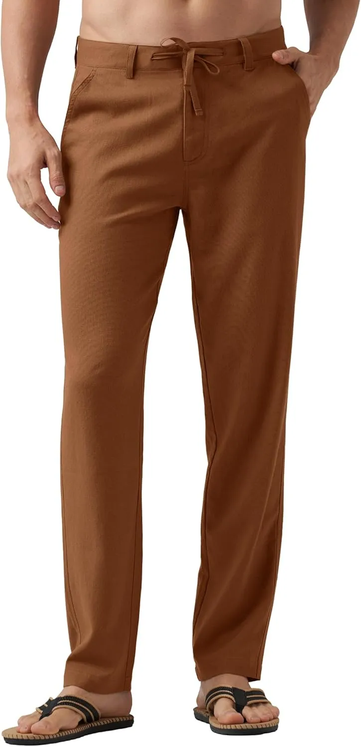 Willit Men's Linen Pants Casual Linen Dress Pants Drawstring Beach Summer Lightweight Trousers 29" 30" 32"