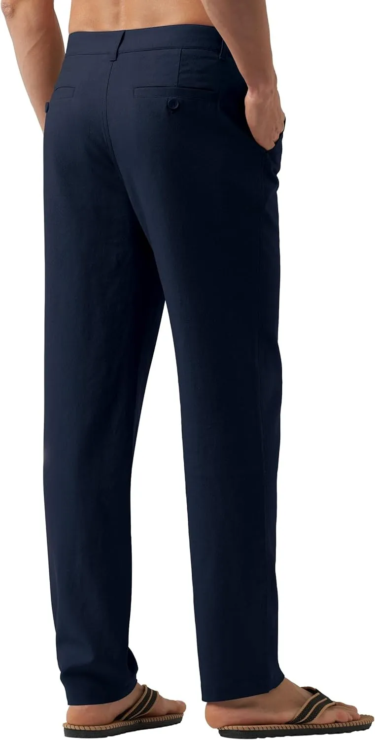 Willit Men's Linen Pants Casual Linen Dress Pants Drawstring Beach Summer Lightweight Trousers 29" 30" 32"
