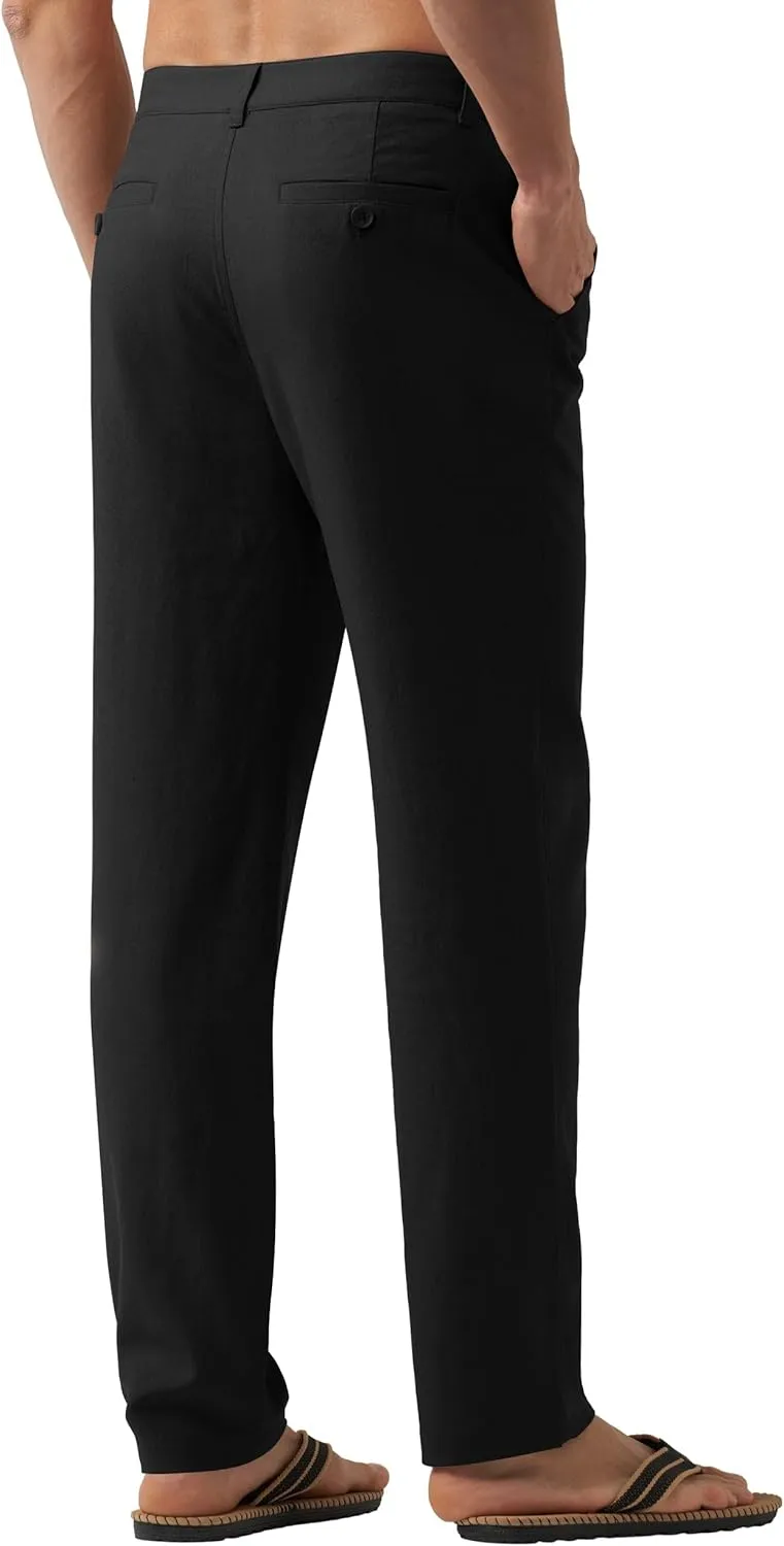 Willit Men's Linen Pants Casual Linen Dress Pants Drawstring Beach Summer Lightweight Trousers 29" 30" 32"