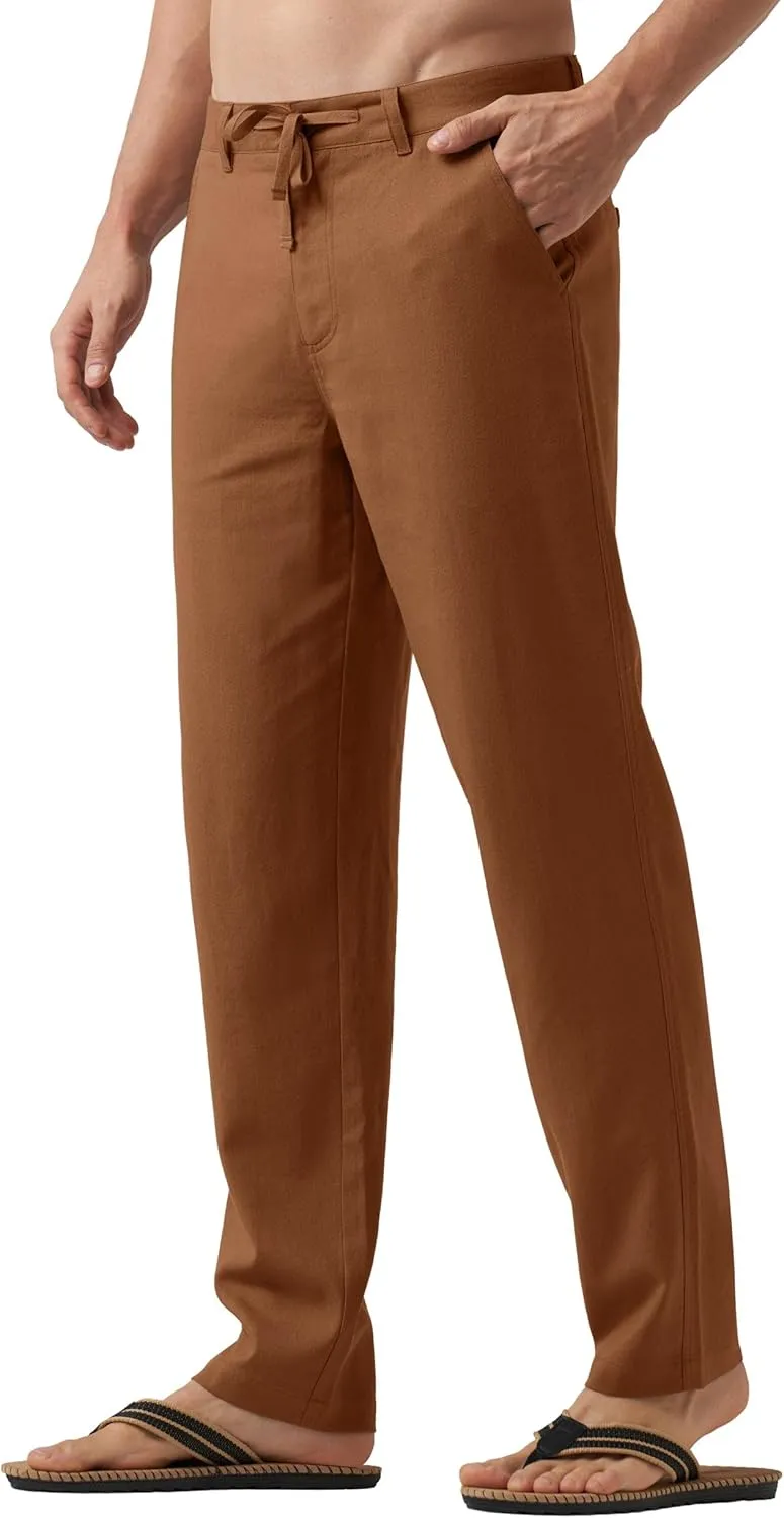 Willit Men's Linen Pants Casual Linen Dress Pants Drawstring Beach Summer Lightweight Trousers 29" 30" 32"