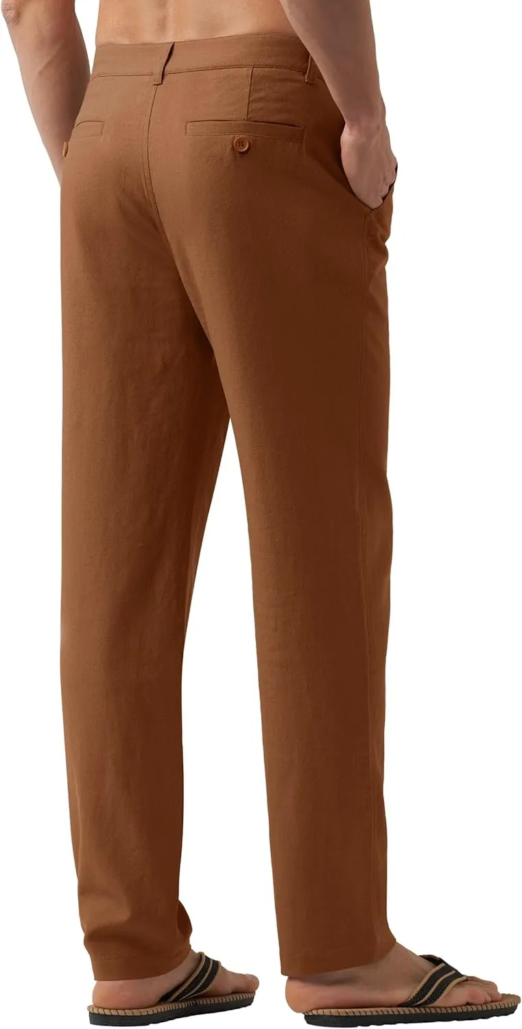 Willit Men's Linen Pants Casual Linen Dress Pants Drawstring Beach Summer Lightweight Trousers 29" 30" 32"