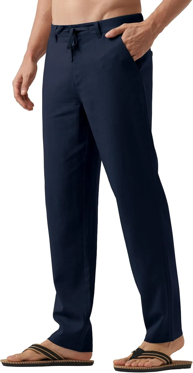 Willit Men's Linen Pants Casual Linen Dress Pants Drawstring Beach Summer Lightweight Trousers 29" 30" 32"
