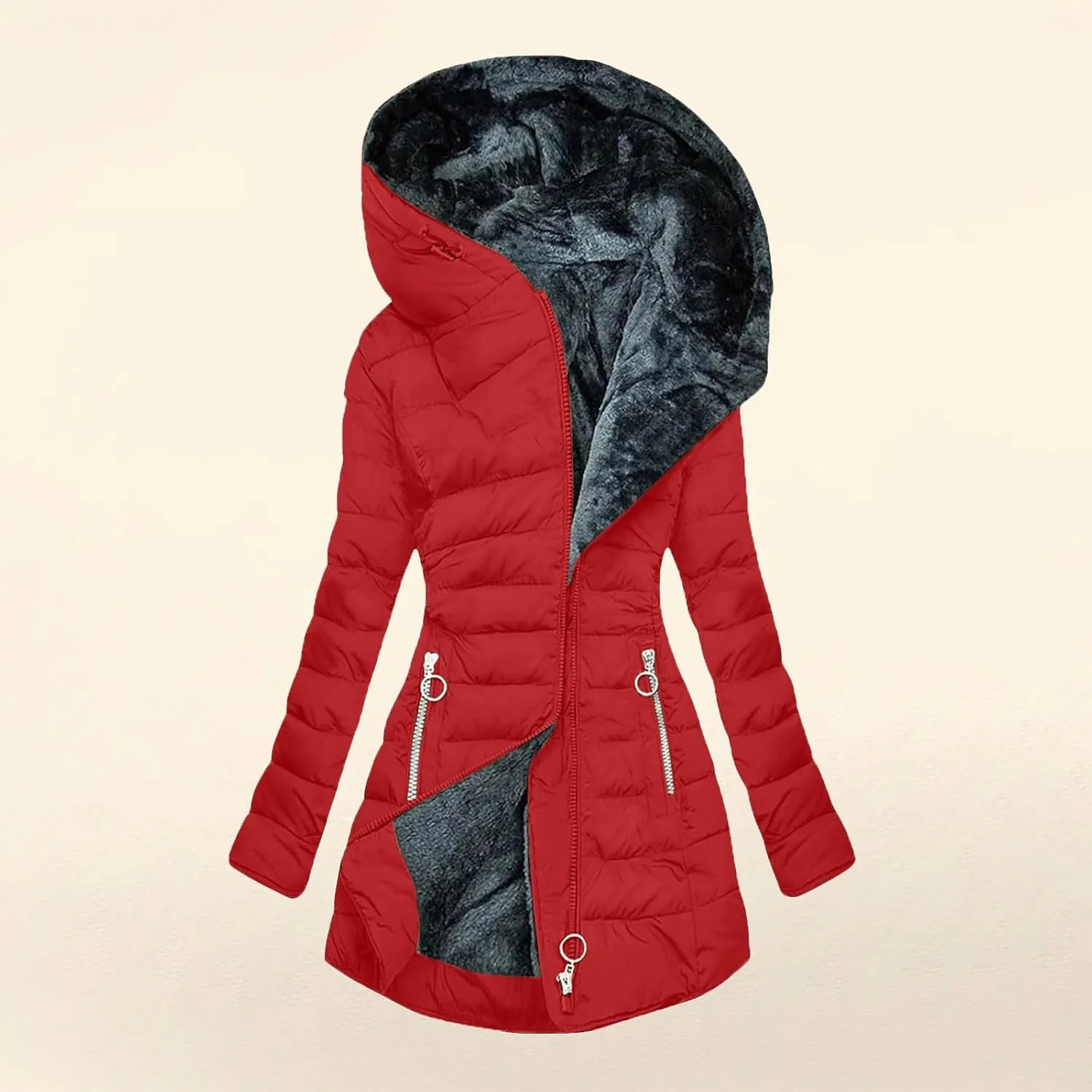 Winter Coat for Women - Fleece Lined Hooded Puffer Jacket With Long Sleeve, Fur Trim, Full Zip, Thicken Parka