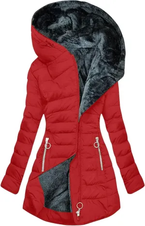 Winter Coat for Women - Fleece Lined Hooded Puffer Jacket With Long Sleeve, Fur Trim, Full Zip, Thicken Parka