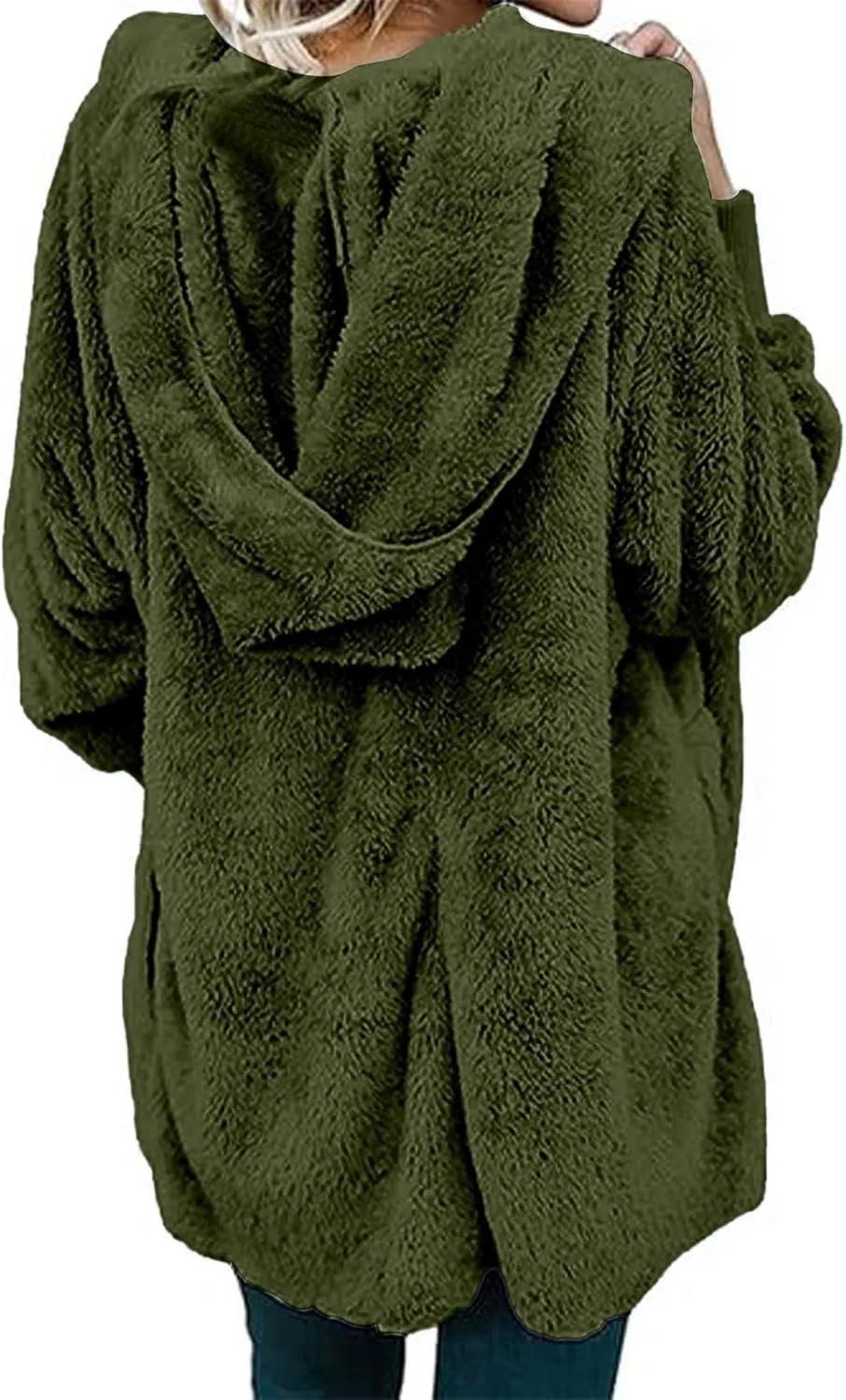 Winter Coats For Women Loose Hooded Jacket Plush Long Sleeve Cardigan Solid Color Coat