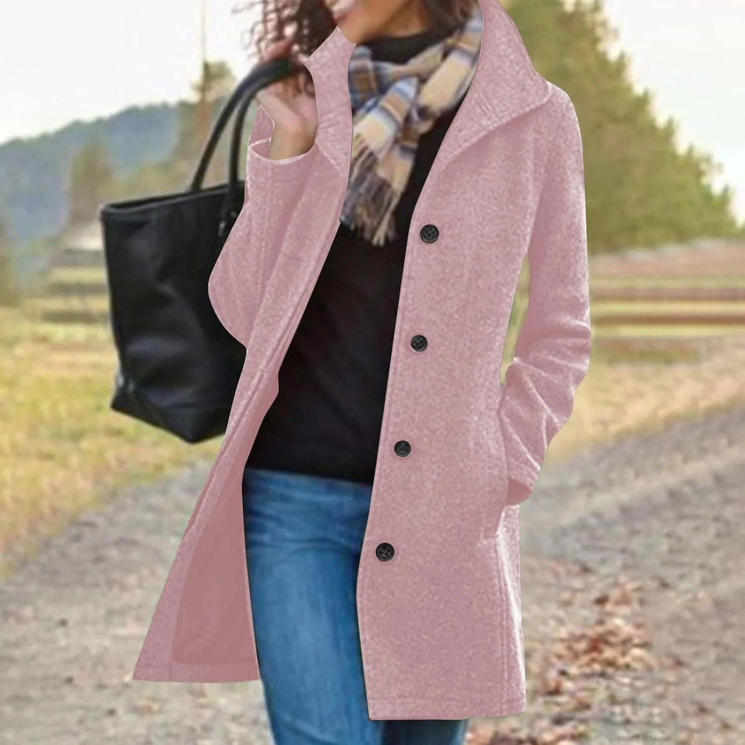 Winter Coats For Women Wool Blend Coat Fashion Button Lapel Solid Color Peacoat Fall Casual Going Out Long Overcoat