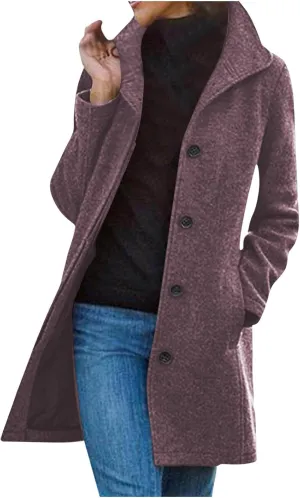 Winter Coats For Women Wool Blend Coat Fashion Button Lapel Solid Color Peacoat Fall Casual Going Out Long Overcoat
