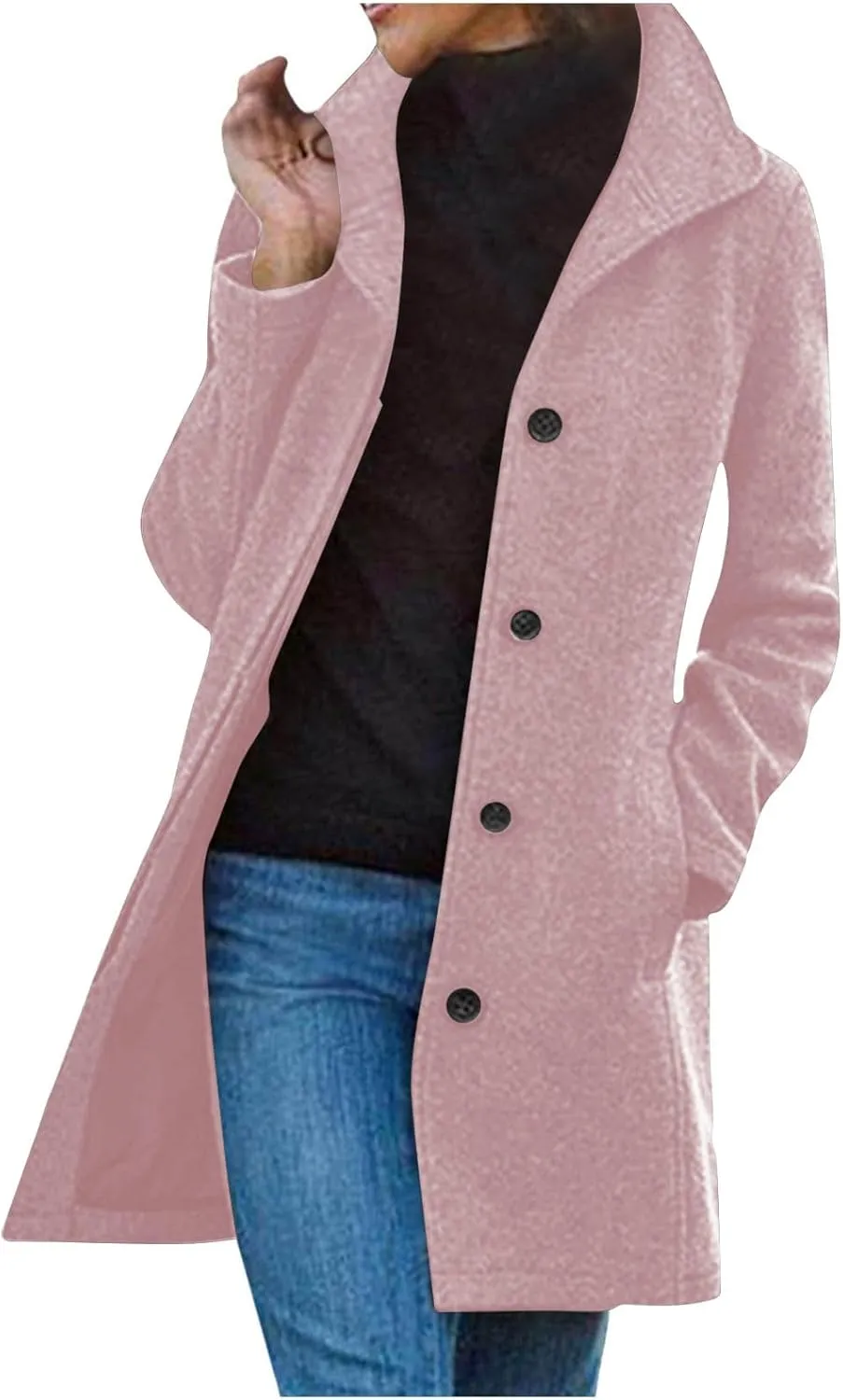 Winter Coats For Women Wool Blend Coat Fashion Button Lapel Solid Color Peacoat Fall Casual Going Out Long Overcoat