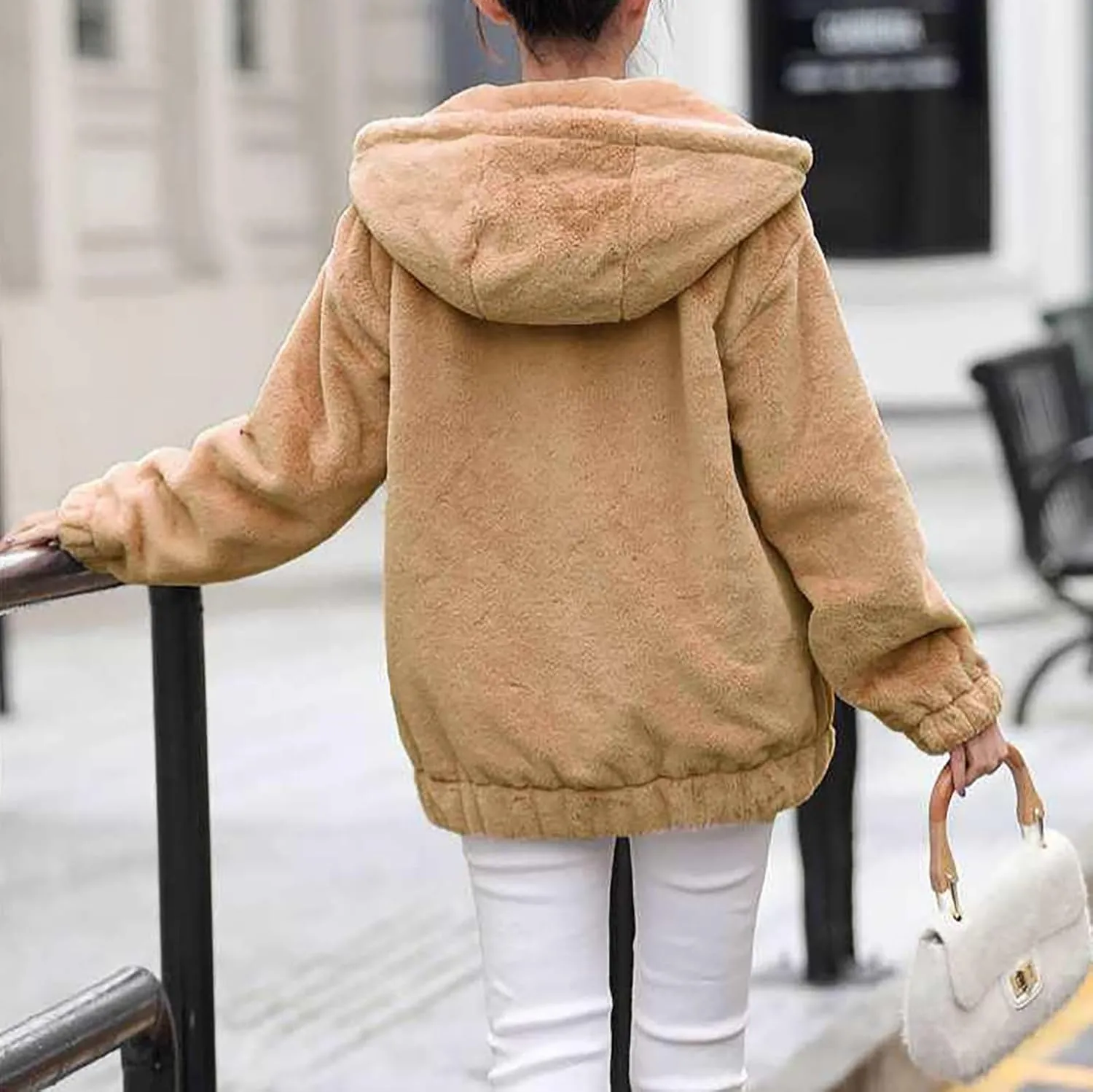 Winter Jackets For Women,Womens Solid Full Zip Up Sherpa Hoodies With Pockets Fuzzy Fleece Oversized Coat