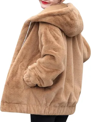 Winter Jackets For Women,Womens Solid Full Zip Up Sherpa Hoodies With Pockets Fuzzy Fleece Oversized Coat