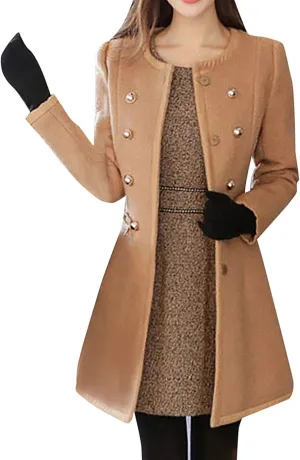 Winter Pea Coats for Women Wool Blend Long Trench Coat Casual Oversized Notched Lapel Collar Overcoat Outerwear