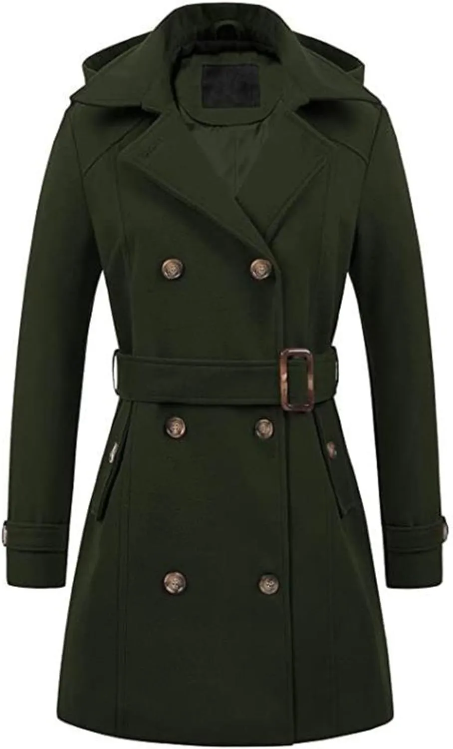 Winter Trench Coat for Women Casual Notched Lapel Collar Overcoat Wool Blend Pea Coat Long Jacket Outerwear