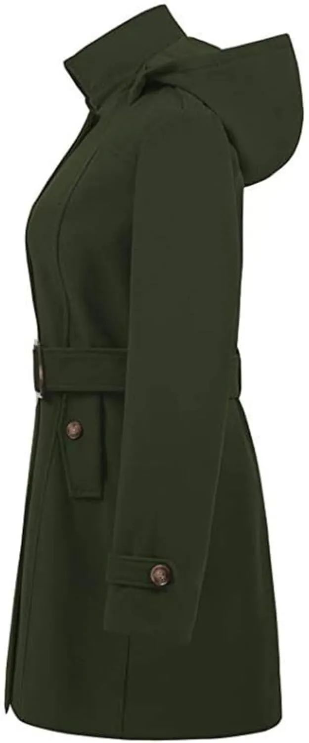 Winter Trench Coat for Women Casual Notched Lapel Collar Overcoat Wool Blend Pea Coat Long Jacket Outerwear