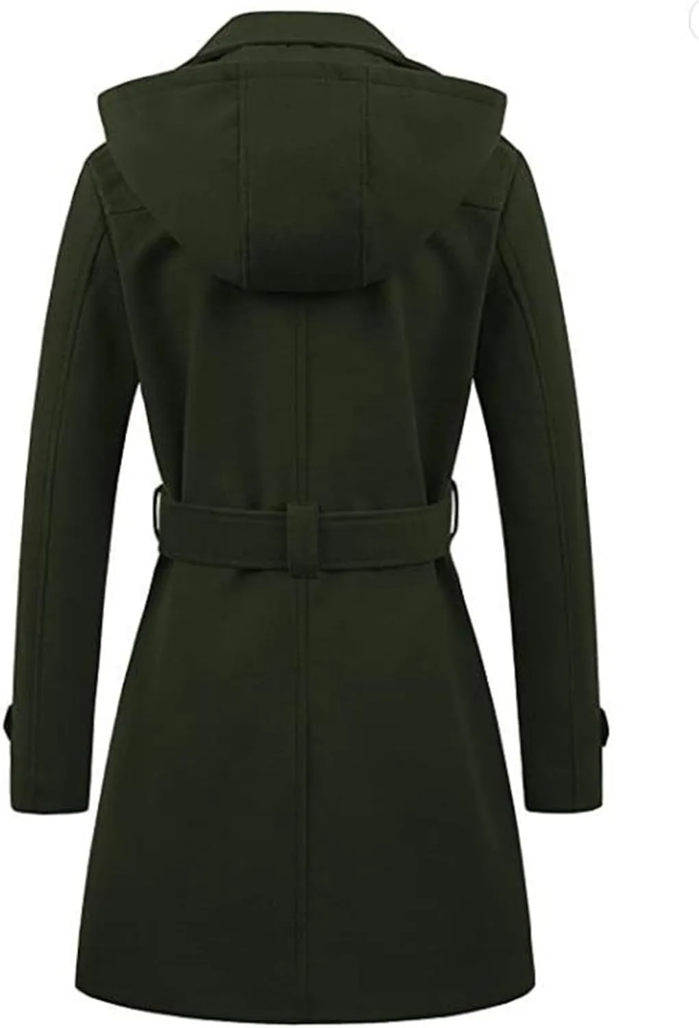Winter Trench Coat for Women Casual Notched Lapel Collar Overcoat Wool Blend Pea Coat Long Jacket Outerwear