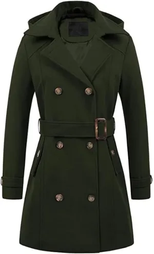 Winter Trench Coat for Women Casual Notched Lapel Collar Overcoat Wool Blend Pea Coat Long Jacket Outerwear
