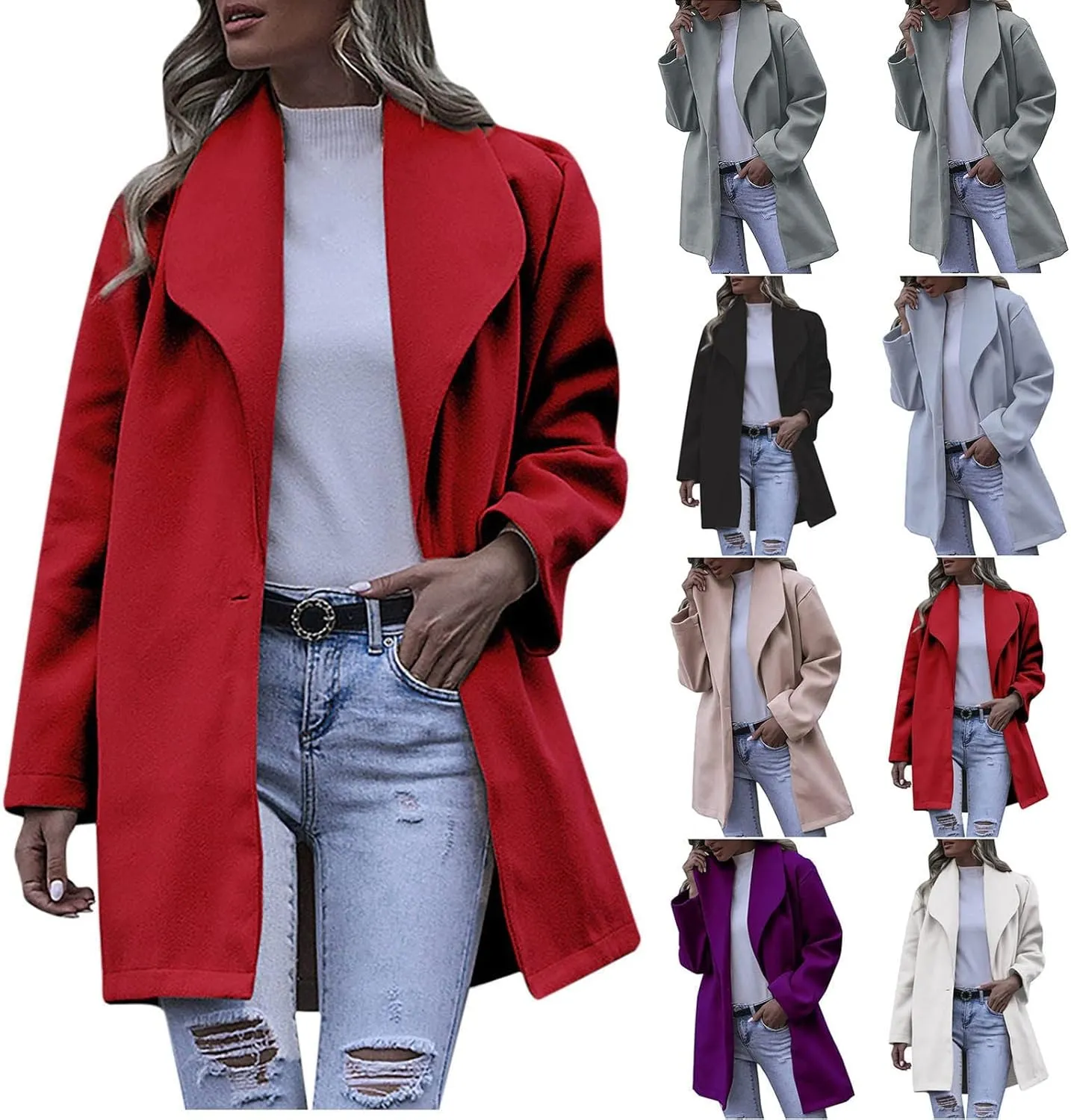 Winter Trench Coat for Women Casual Single Breasted Lapel Collared Pea Coats Warm Oversized Long Winter Jackets