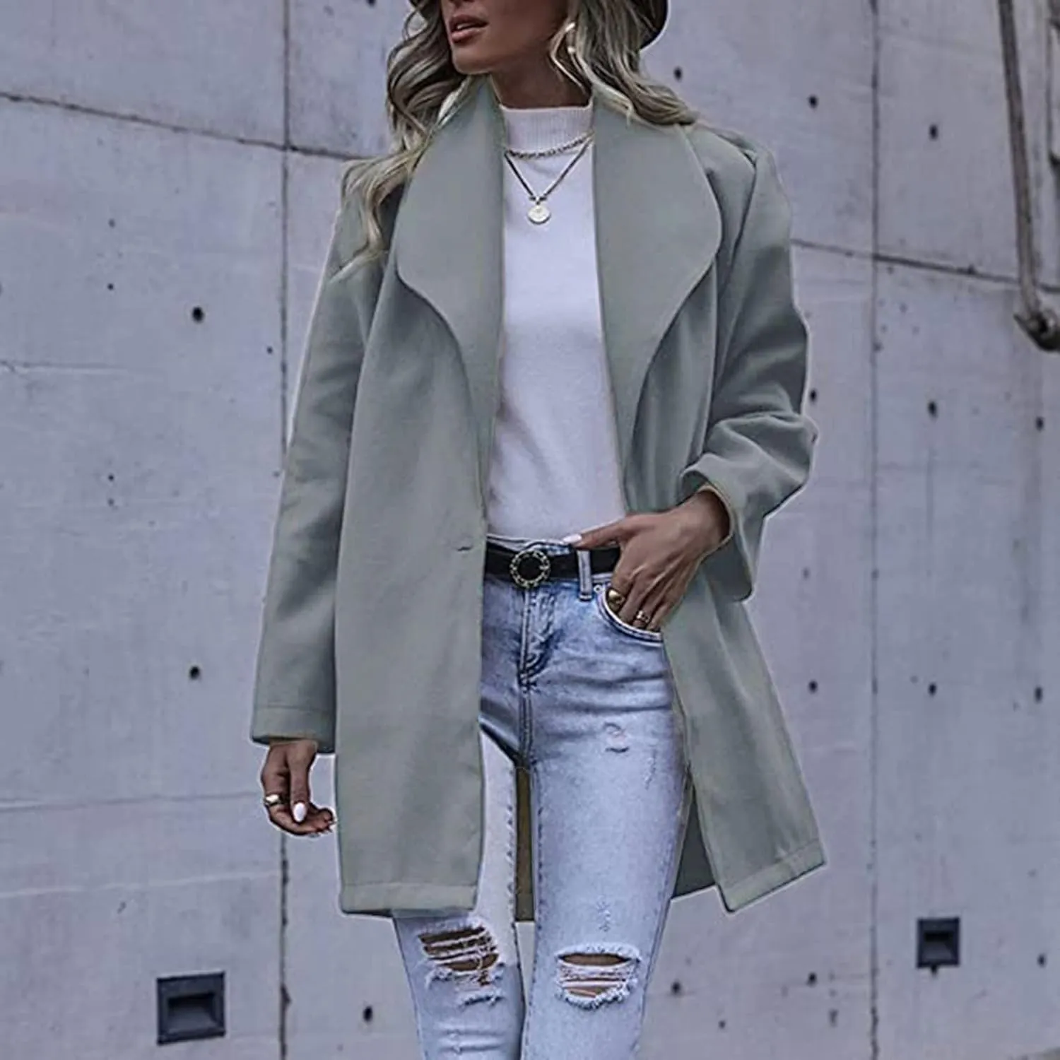 Winter Trench Coat for Women Casual Single Breasted Lapel Collared Pea Coats Warm Oversized Long Winter Jackets