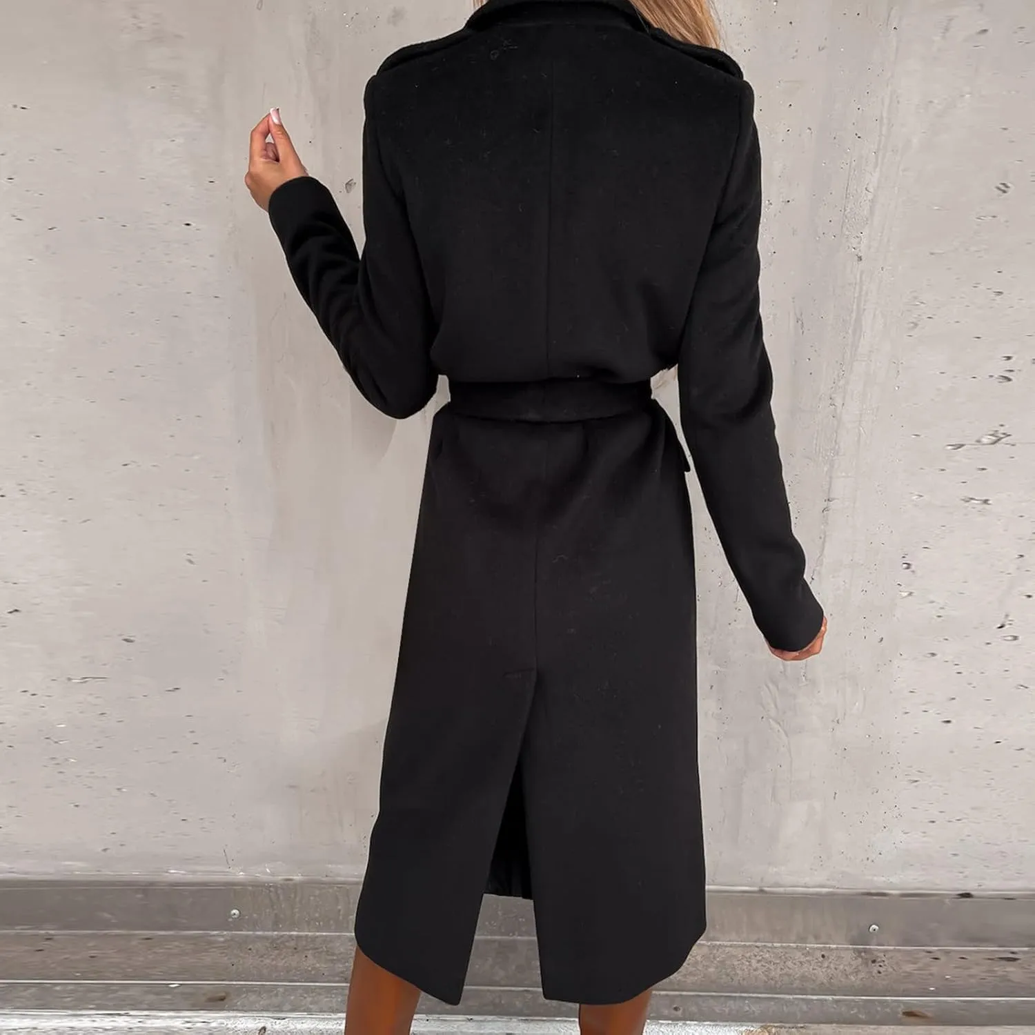 Winter Trench Coat for Women Long Wool Blend Pea Coat Casual Notched Lapel Collar Oversized Overcoat Jacket Outerwear