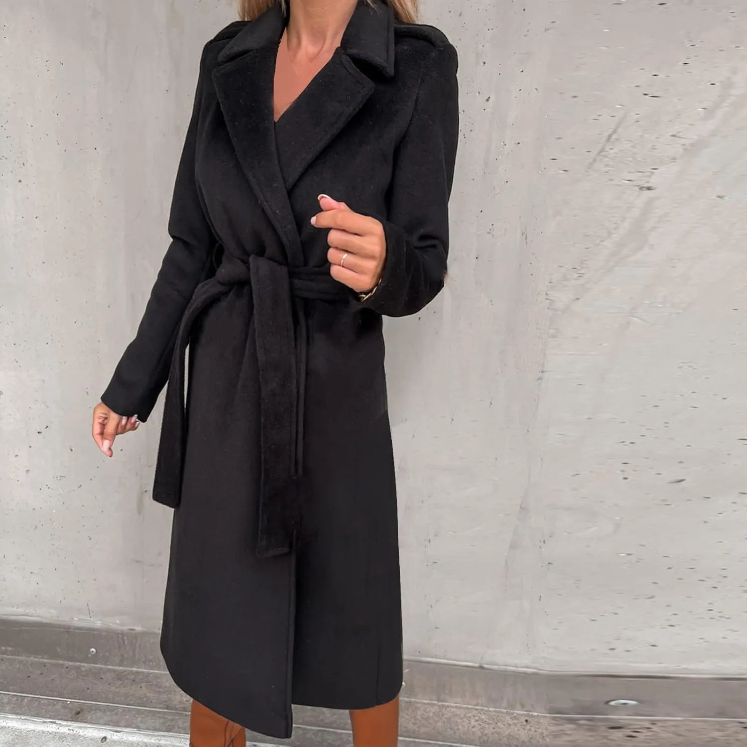 Winter Trench Coat for Women Long Wool Blend Pea Coat Casual Notched Lapel Collar Oversized Overcoat Jacket Outerwear