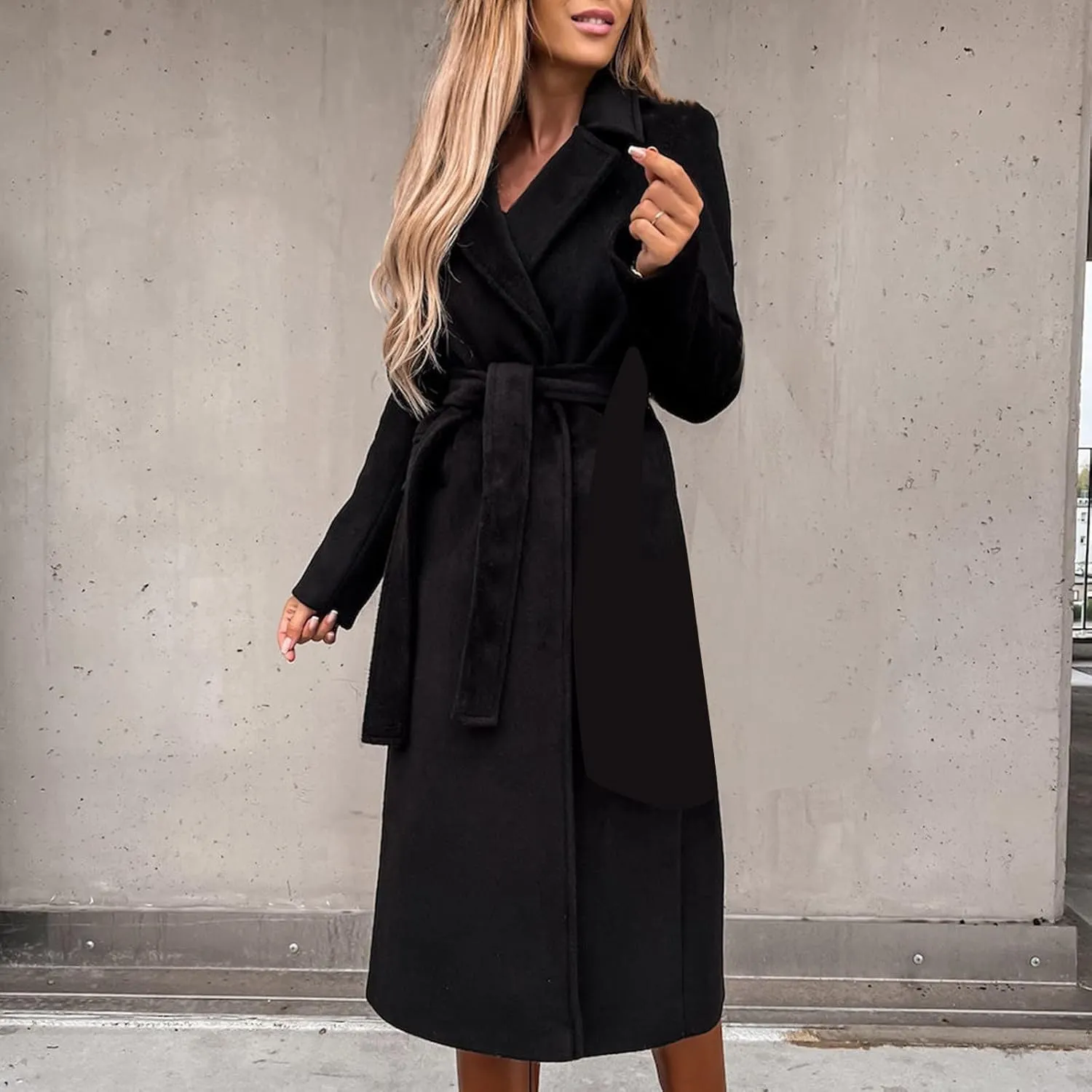 Winter Trench Coat for Women Long Wool Blend Pea Coat Casual Notched Lapel Collar Oversized Overcoat Jacket Outerwear