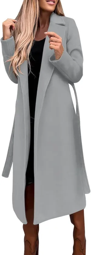 Winter Trench Coat for Women Long Wool Blend Pea Coat Casual Notched Lapel Collar Oversized Overcoat Jacket Outerwear