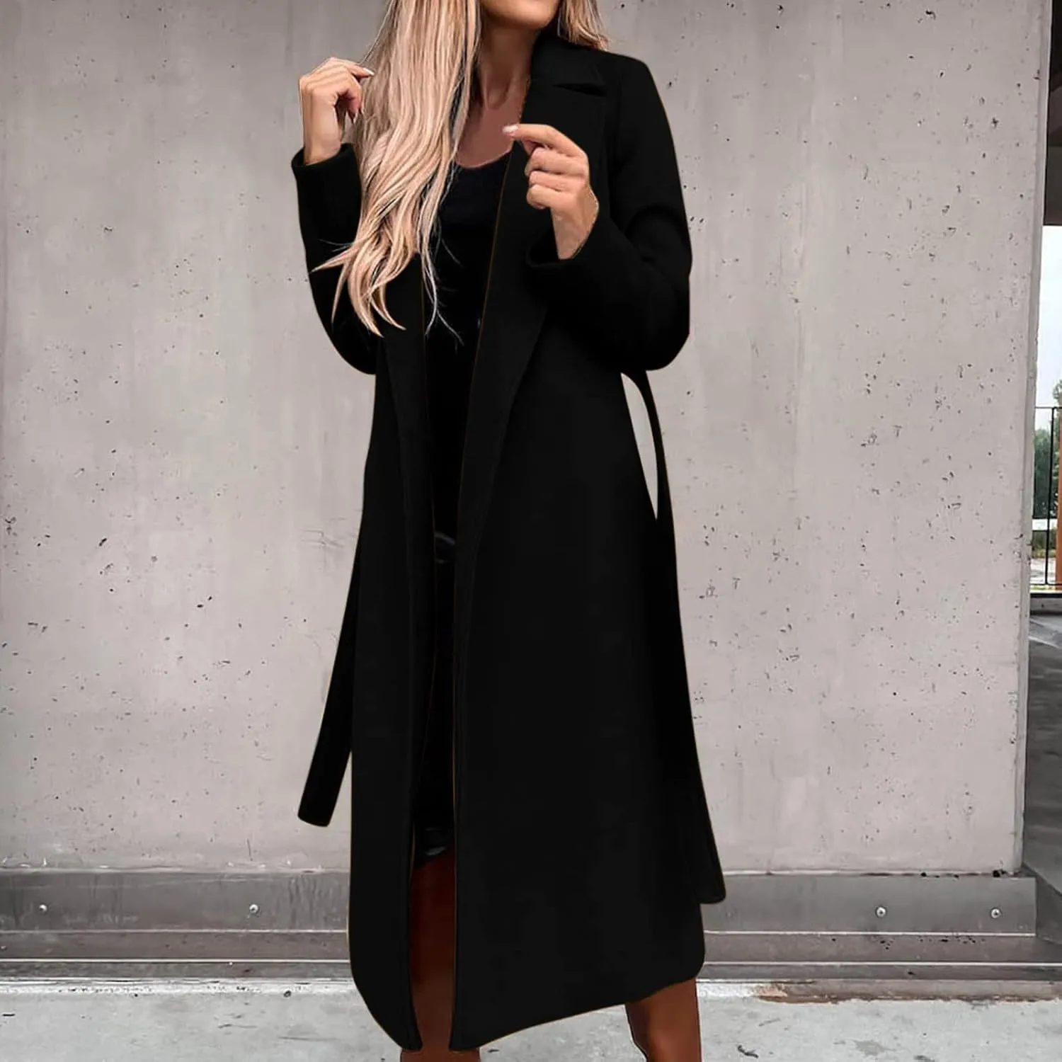 Winter Trench Coat for Women Long Wool Blend Pea Coat Casual Notched Lapel Collar Oversized Overcoat Jacket Outerwear