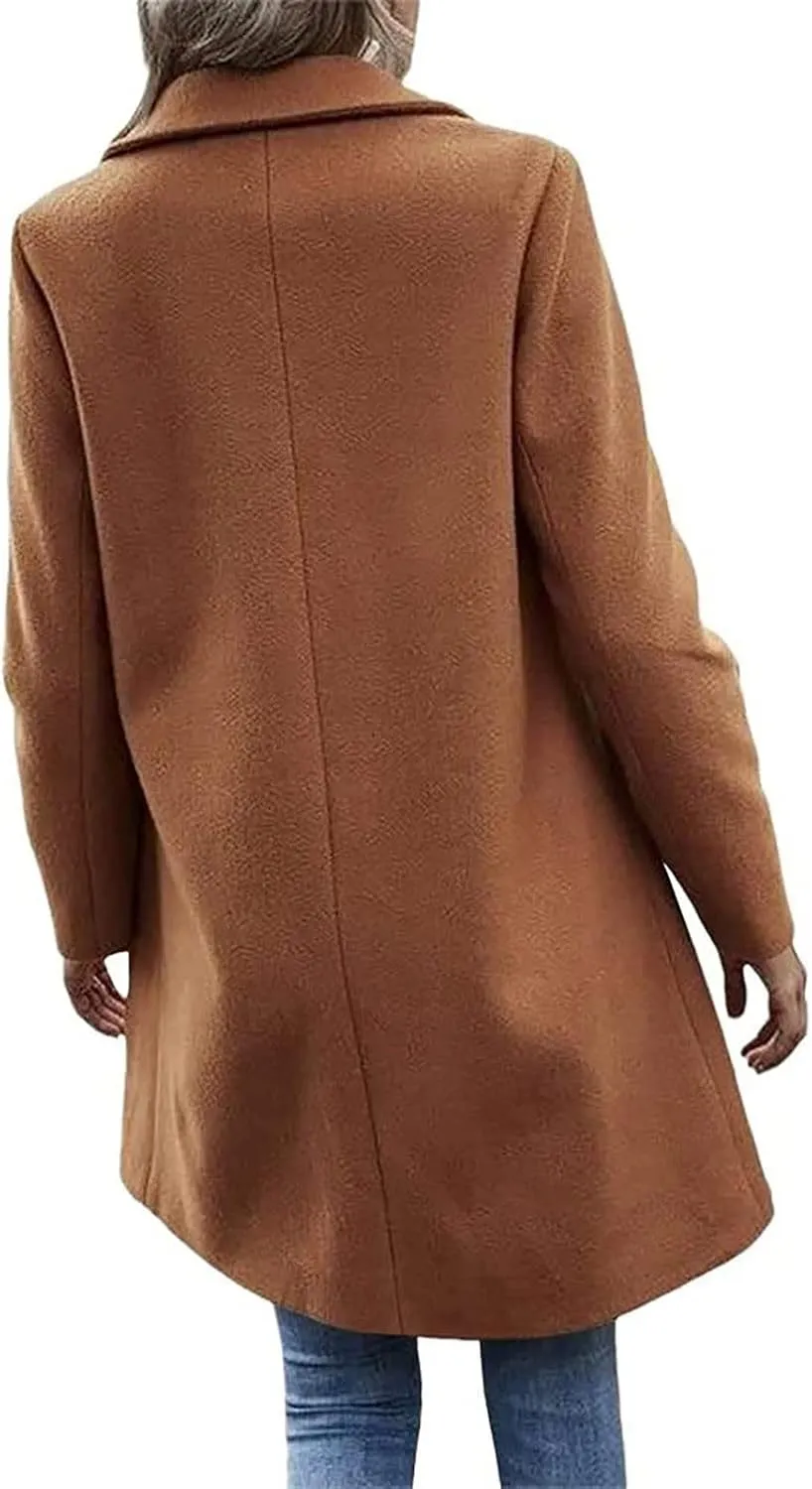 Winter Trench Coat for Women Singe Breasted Notched Lapel Collar Wool Coats Mid Long Oversized Over Coats Jackets