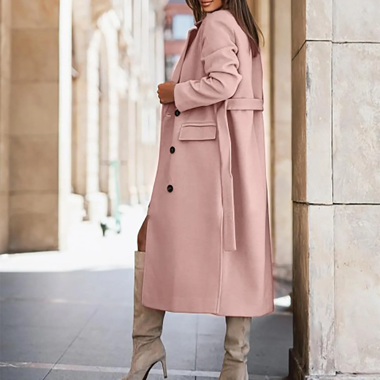 Winter Trench Coats for Women Double Breasted Thick Long Wool Coat Notch Lapel Overcoats Slim Pea Jacket With Belts