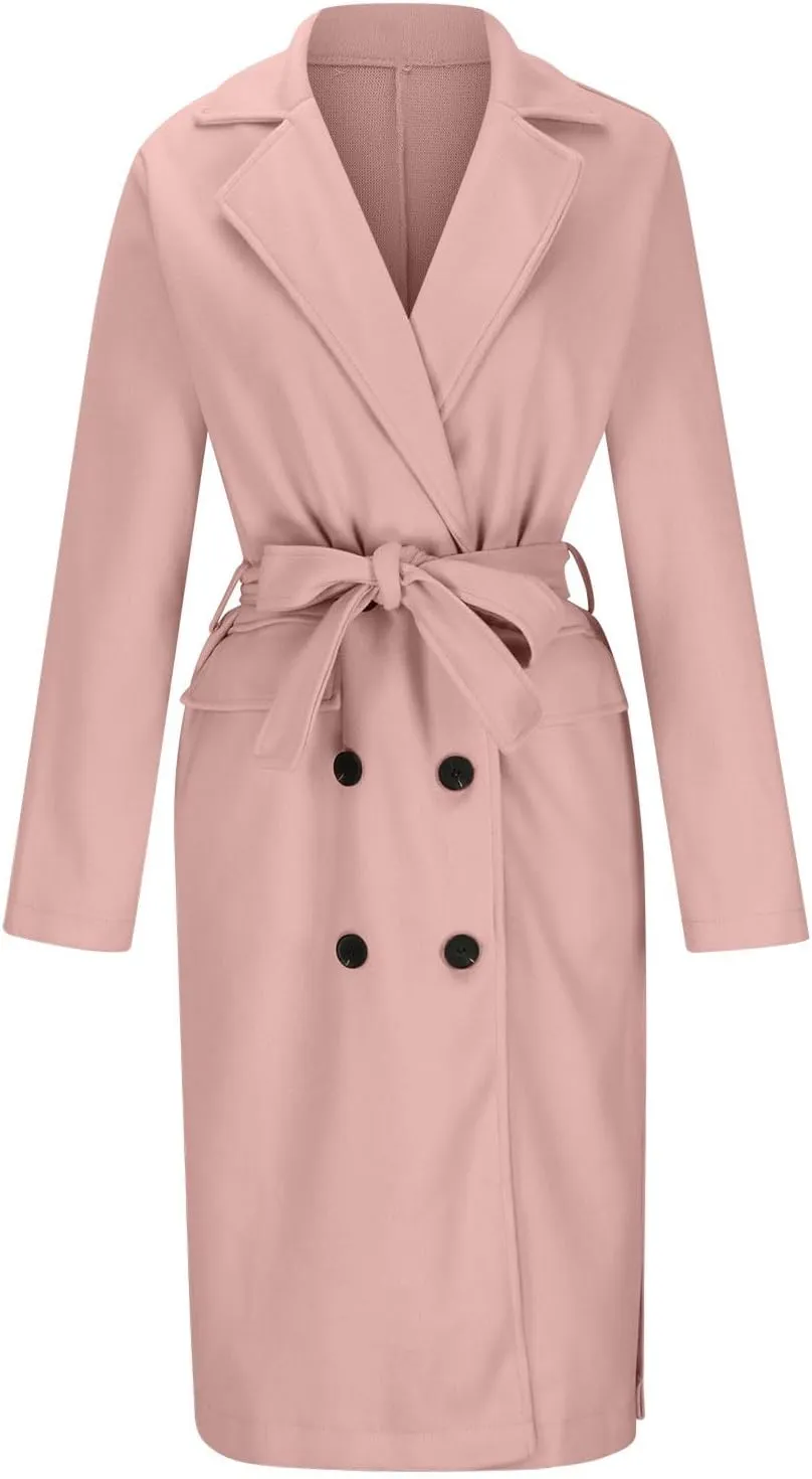 Winter Trench Coats for Women Double Breasted Thick Long Wool Coat Notch Lapel Overcoats Slim Pea Jacket With Belts
