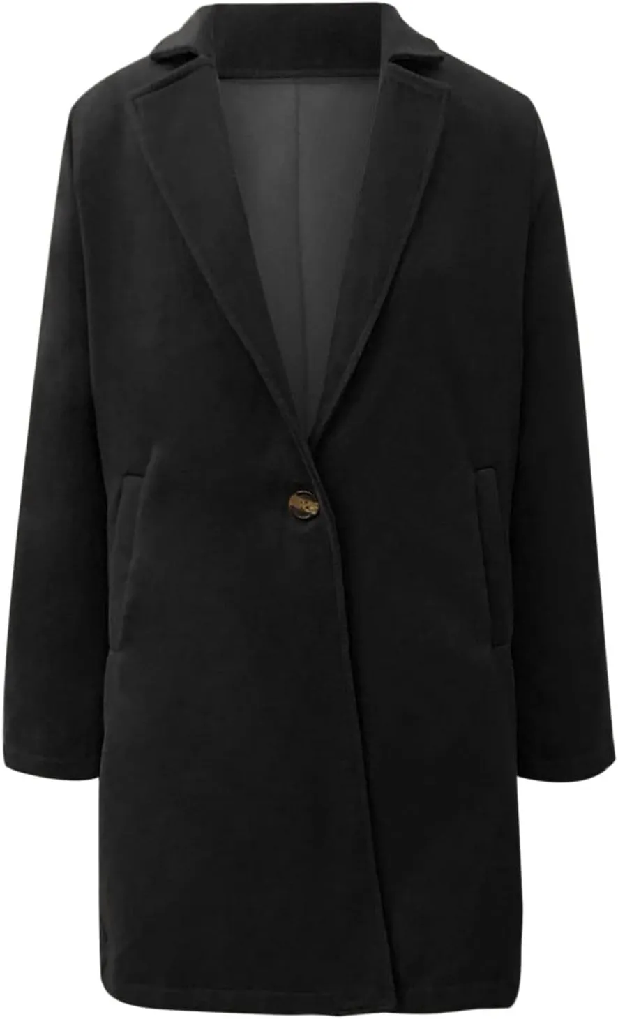 Winter Wool Coat for Women Notch Lapel Single-Breasted Trench Coats Long Sleeve Mid Length Pea Coats Fall Jacket