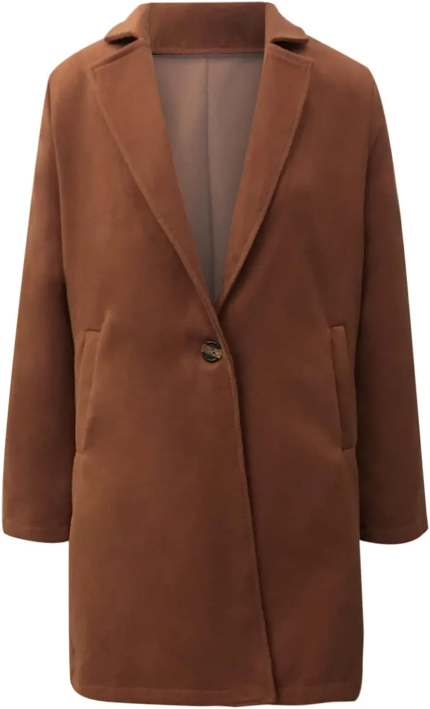 Winter Wool Coat for Women Notch Lapel Single-Breasted Trench Coats Long Sleeve Mid Length Pea Coats Fall Jacket