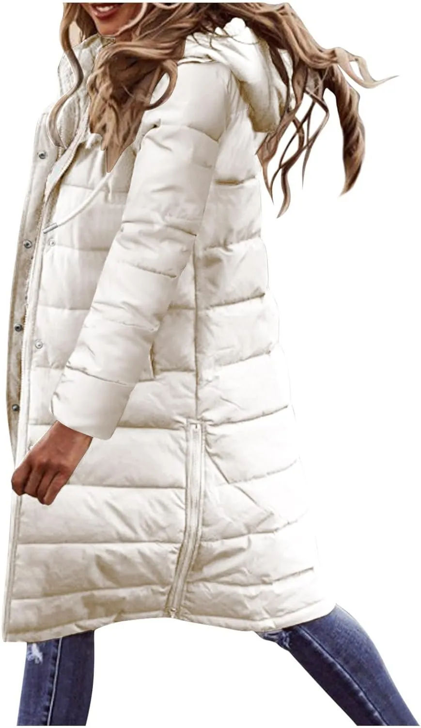 Wkishenl Long Puffer Coat Women Winter Coats Thickened Maxi Parka Jacket Full Zip Knee Length Quilted Outerwear with Hood