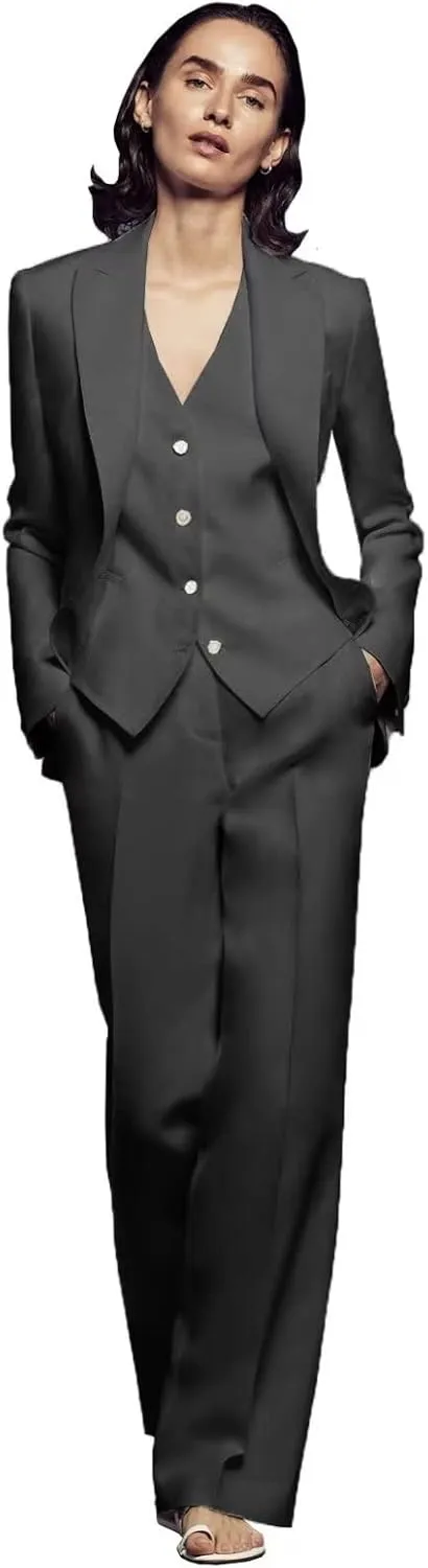 Women 3 Pieces Suit Set Business Peaked Lapel Jacket Office Work Lady Blazer Vest Pants Wedding Tuxedos