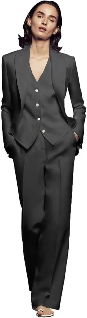 Women 3 Pieces Suit Set Business Peaked Lapel Jacket Office Work Lady Blazer Vest Pants Wedding Tuxedos