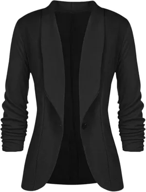 Women 3/4 Sleeve Blazer Casual Classic Open Front Cardigan Jacket Work Office Blazer Business Casual