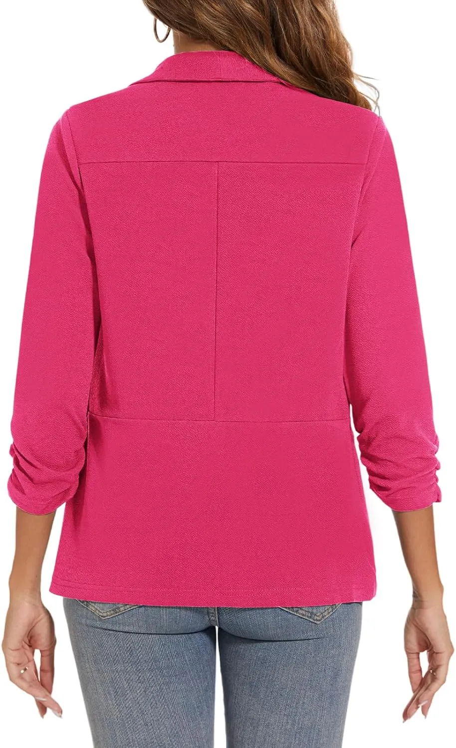 Women Casual Shawl Lapel Work Blazer Ruched 3/4 Sleeve Open Front Business Office Suit Jackets with Pockets