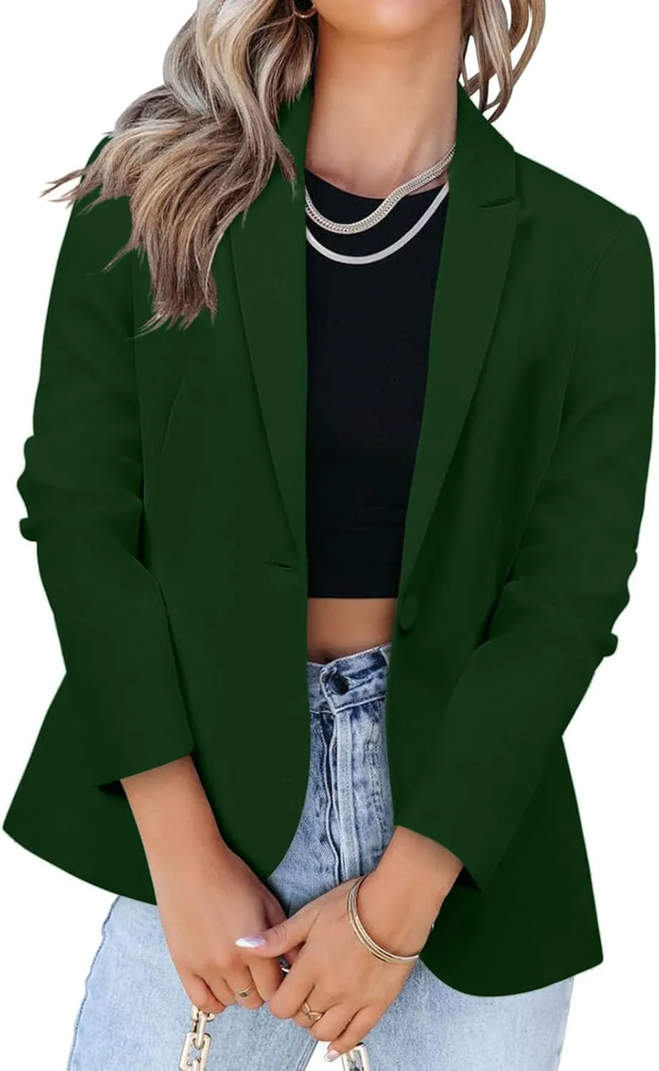 Women Fashion Button Down Blazer Suit Solid Long Sleeve Lapel Cardigan Blazer Business Casual Loose Jacket Coat