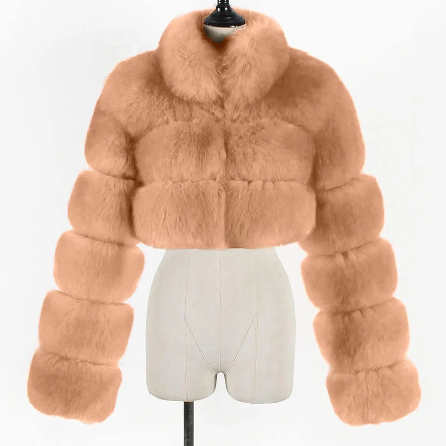 Women Faux Fur Coats Luxury Winter Warm Fluffy Short Jackets Open Front Crop Tops Solid Color Shaggy Outwear