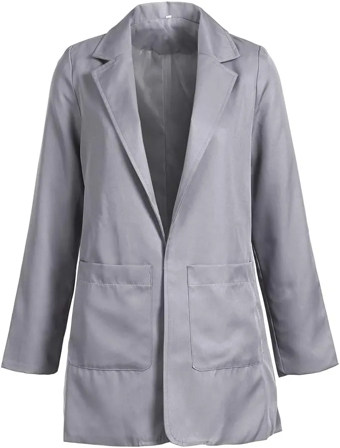 Women Open Front Long Blazer Jacket Long Sleeve Slim Fit Solid Color Cardigan Work Office Blazer with Pockets