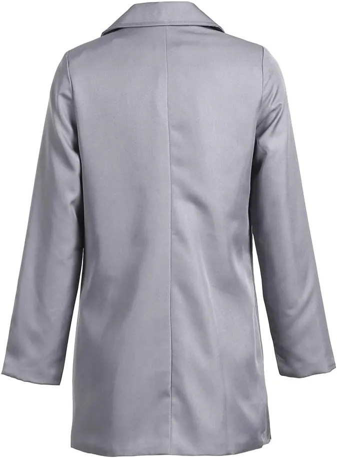 Women Open Front Long Blazer Jacket Long Sleeve Slim Fit Solid Color Cardigan Work Office Blazer with Pockets