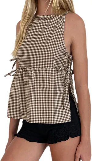Women Side Tie Tank Top Y2K Vintage Gingham Sleeveless Split Peplum Vest Top Cute Coquette Summer Trendy Streetwear