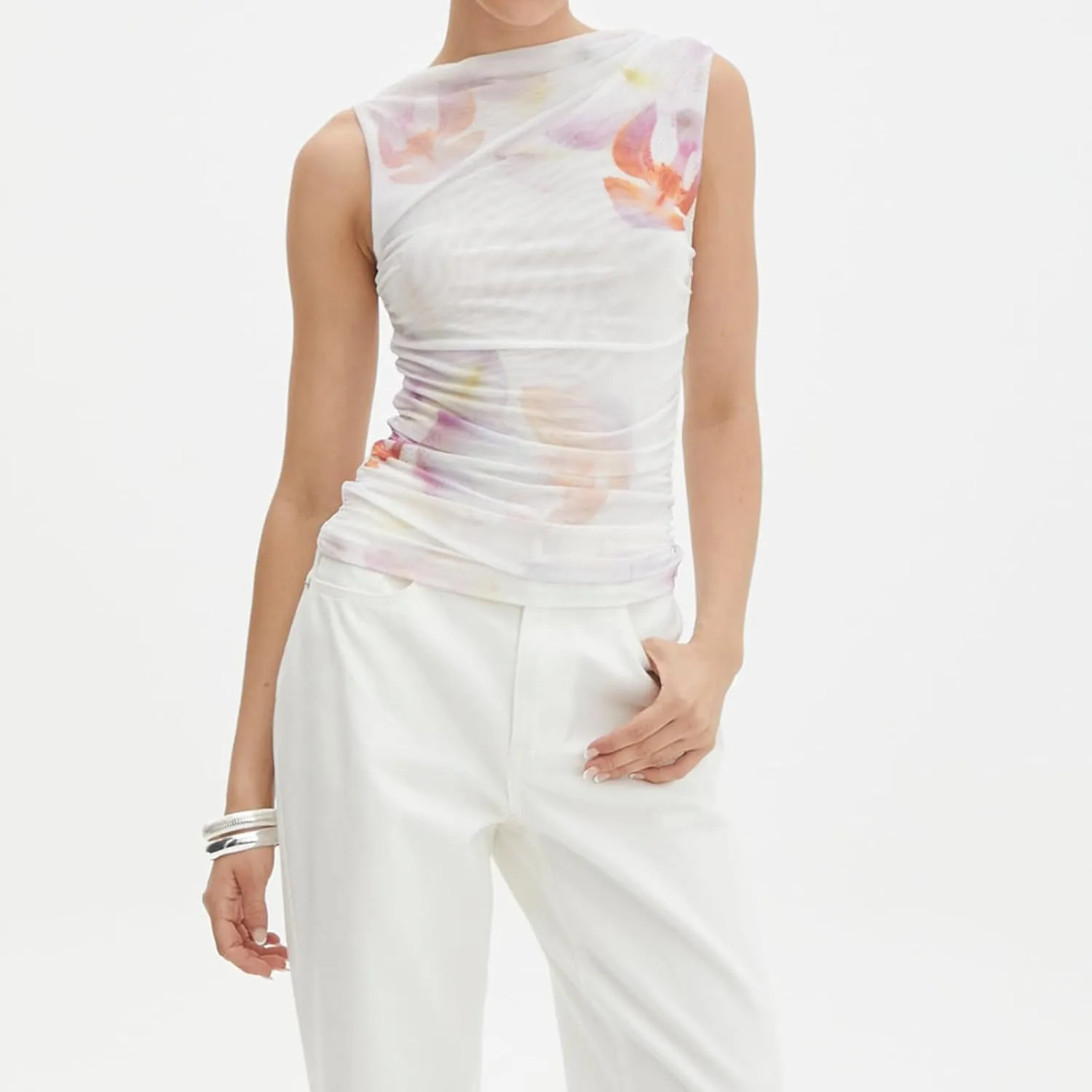 Women Y2k Floral Tank Top One Shoulder Sleeveless Graphic Cami Tank Top Flower Print Aesthetic Tee Summer Streetwear