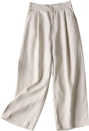 Women's 100% Linen Wide Leg Pants Summer Casual Cropped Palazzo Beach Pants Outfits 2025 Trendy