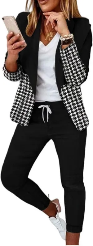 Women's 2 Piece Outfits Casual Blazers Open Front Blazer and Pencil Pants Suit Long Sleeve Business Work Office Sets