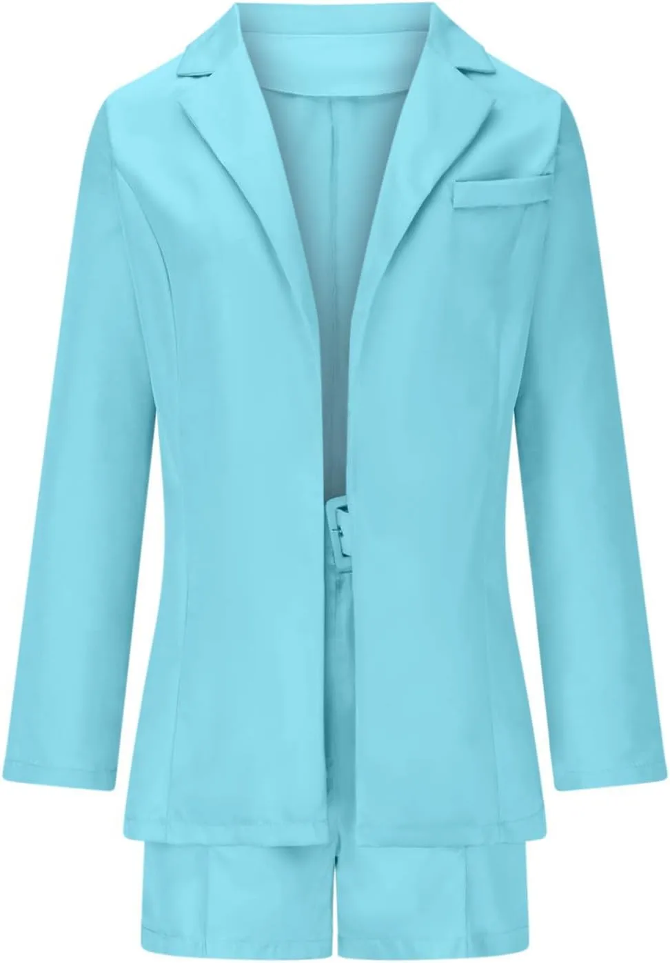 Women's 3 Piece Office Work Suit Set Long Sleeves Blazer  Shorts with Belt Solid Casual Lapel Front Open Cardigan