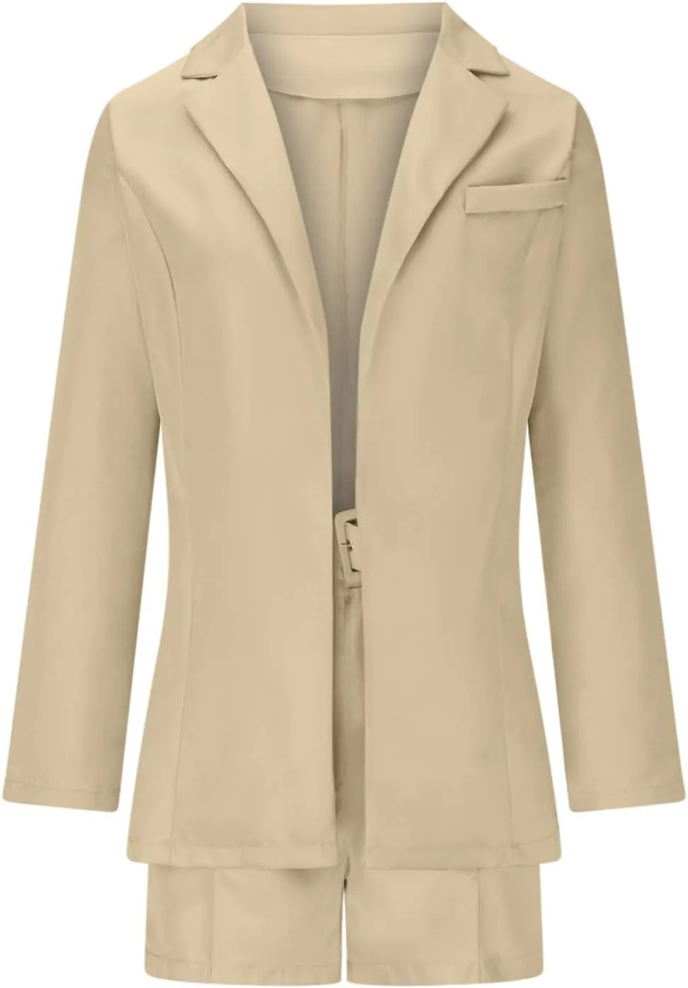 Women's 3 Piece Office Work Suit Set Long Sleeves Blazer  Shorts with Belt Solid Casual Lapel Front Open Cardigan