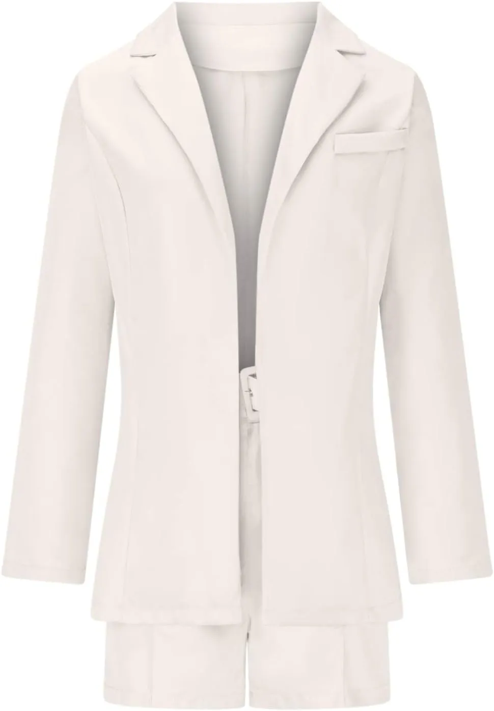 Women's 3 Piece Office Work Suit Set Long Sleeves Blazer  Shorts with Belt Solid Casual Lapel Front Open Cardigan