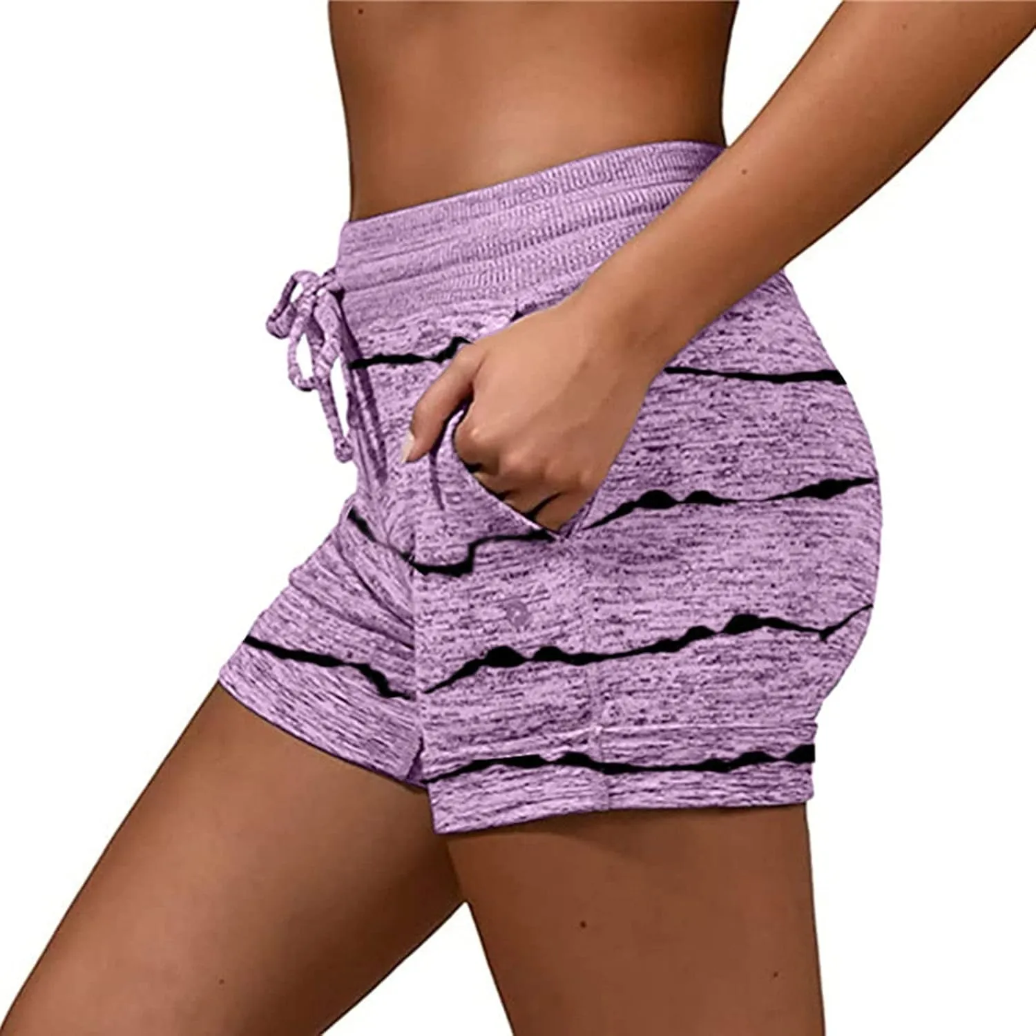 Womens Beach Sport Short Summer Trendy Elastic Slim Drawstring Star Print Short Pants Sport Casual Yoga Short Trouser