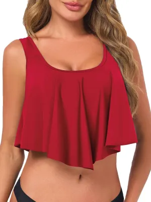 Women's Bikini Top Tankini Tops Push Up Bathing Suit Top Flounce Swimsuit Tops Swim Bra for Large Bust