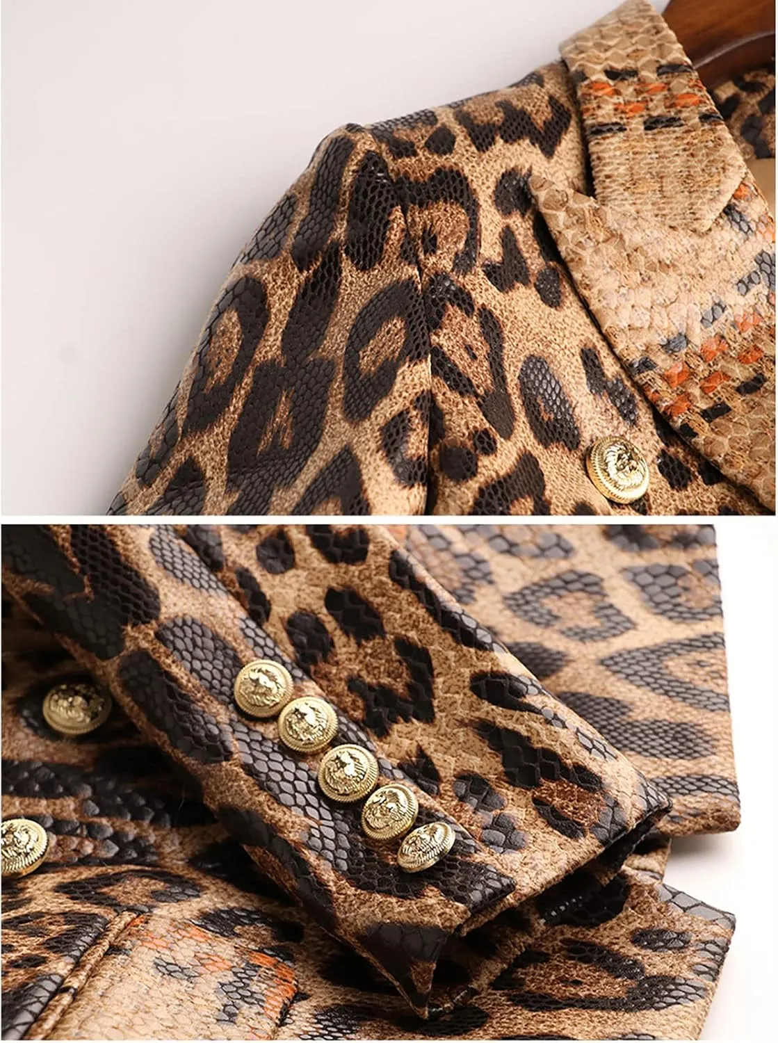 Women's Blazer Jacket Leopard Print Pu Leather Lady Business Office Work Blazer Suits Jackets Coats Outwear Party Dinner Prom
